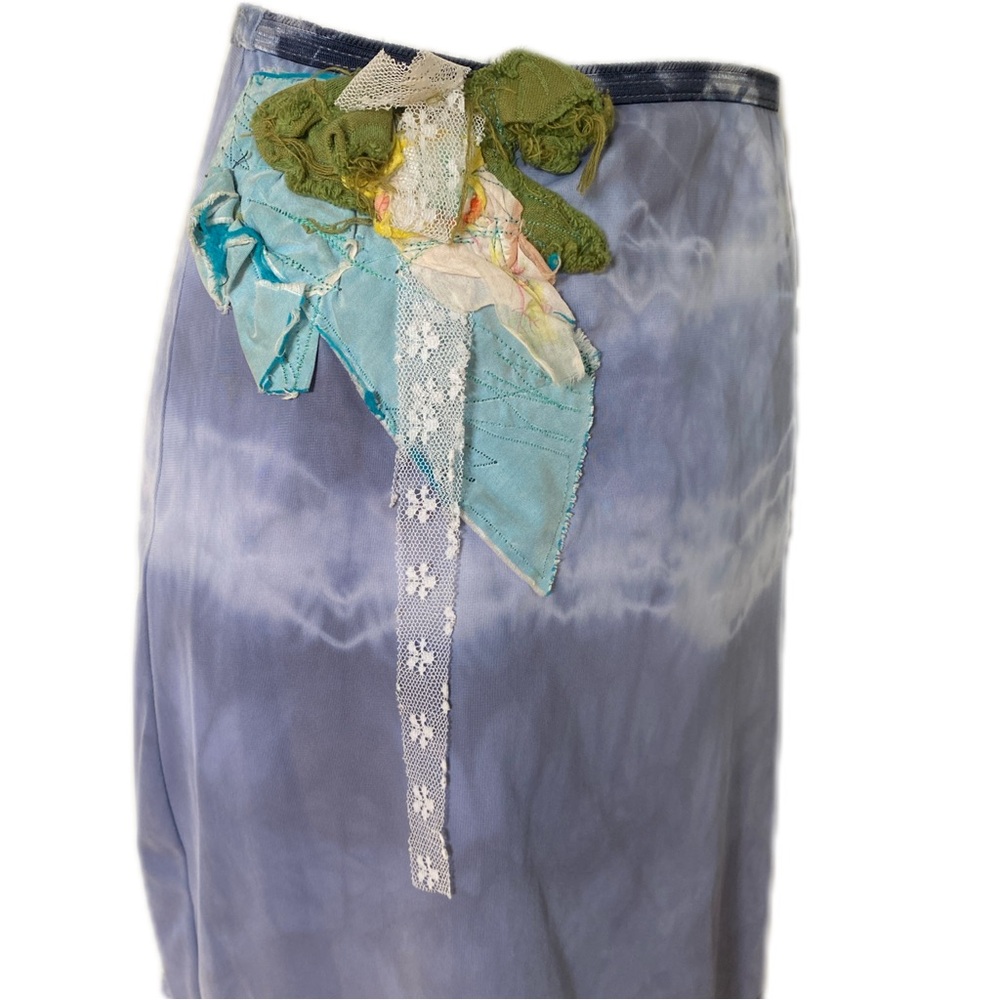Vintage Free People Blue Tie-Dye Skirt with Lace Detail